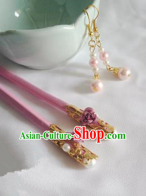 Traditional Handmade Chinese Ancient Classical Hair Accessories Pink Wooden Hairpins for Women