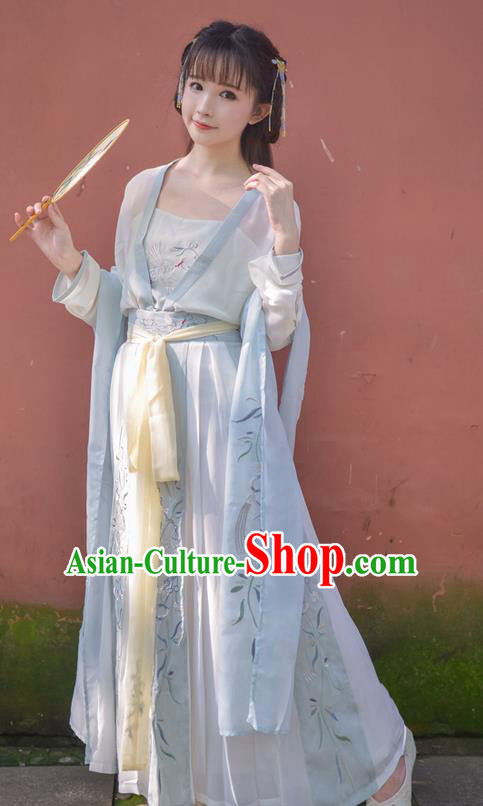 Traditional Ancient Chinese Female Costume Blouse and Dress Complete Set, Elegant Hanfu Clothing Chinese Tang Dynasty Palace Princess Embroidered Crane Clothing for Women