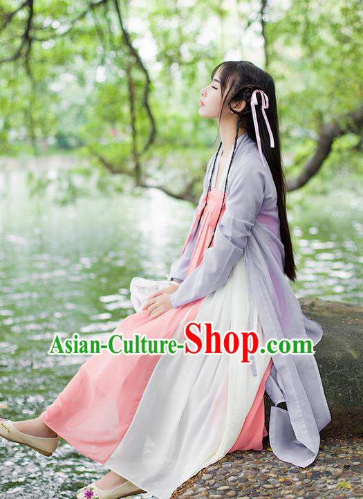 Traditional Ancient Chinese Female Costume Cardigan Blouse and Dress Complete Set, Elegant Hanfu Clothing Chinese Tang Dynasty Palace Princess Clothing for Women