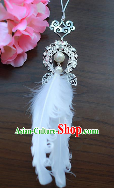 Traditional Chinese Handmade Ancient Hanfu Waist Jewelry Jade Wearing Palace Feather Pendant Sword Tassel for Women