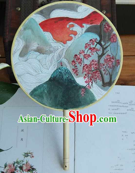 Traditional Handmade Ancient Chinese Tang Dynasty Imperial Princess Painting Palace Lady Round Hanfu Silk Fan for Women
