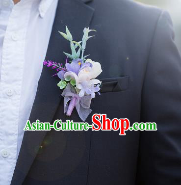 Top Grade Classical Wedding Silk Flowers,Groom Emulational Corsage Groomsman Lilac Brooch Flowers for Men