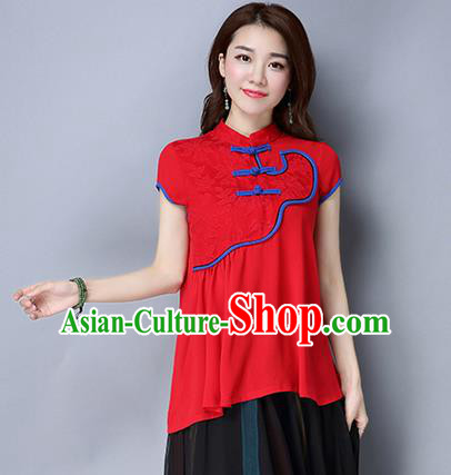 Traditional Ancient Chinese National Costume, Elegant Hanfu Shirt, China Tang Suit Mandarin Collar Red Blouse Cheongsam Upper Outer Garment Clothing for Women