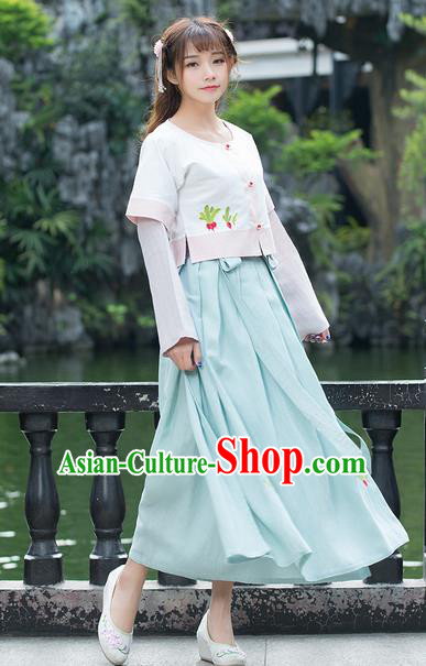 Traditional Ancient Chinese Ancient Costume, Elegant Hanfu Clothing Embroidered Blouse and Dress, China Ming Dynasty Elegant Blouse and Skirt Complete Set for Women