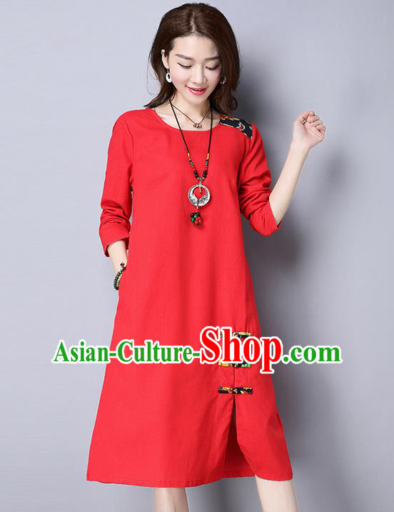 Traditional Ancient Chinese National Costume, Elegant Hanfu Mandarin Qipao Linen Red Dress, China Tang Suit Chirpaur Upper Outer Garment Elegant Dress Clothing for Women