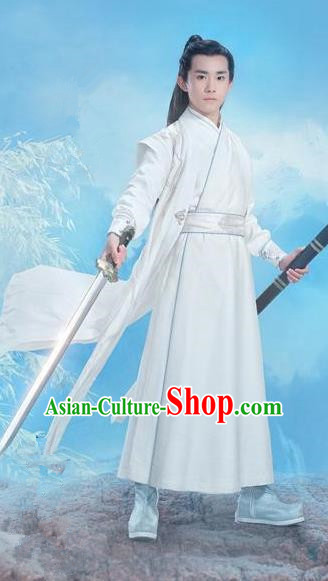 Traditional Ancient Chinese Swordsman Costume, Chinese Han Dynasty Jiang Hu Swordsman Robe, Cosplay Prince Nobility Childe Chinese Bladesman Hanfu Clothing for Men