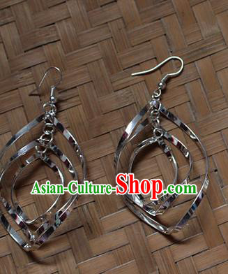 Traditional Chinese Miao Nationality Crafts Jewelry Accessory Classical Earbob Accessories, Hmong Handmade Miao Silver Exaggerated Palace Tassel Earrings, Miao Ethnic Minority Eardrop for Women