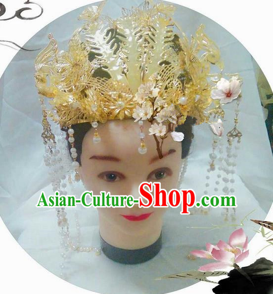 Traditional Handmade Chinese Ancient Classical Hair Accessories, Han Dynasty Bride Wedding Barrettes Imperial Empress Phoenix Coronet, Xiuhe Suit Hanfu Hair Sticks Hair Jewellery, Hair Fascinators Hairpins for Women
