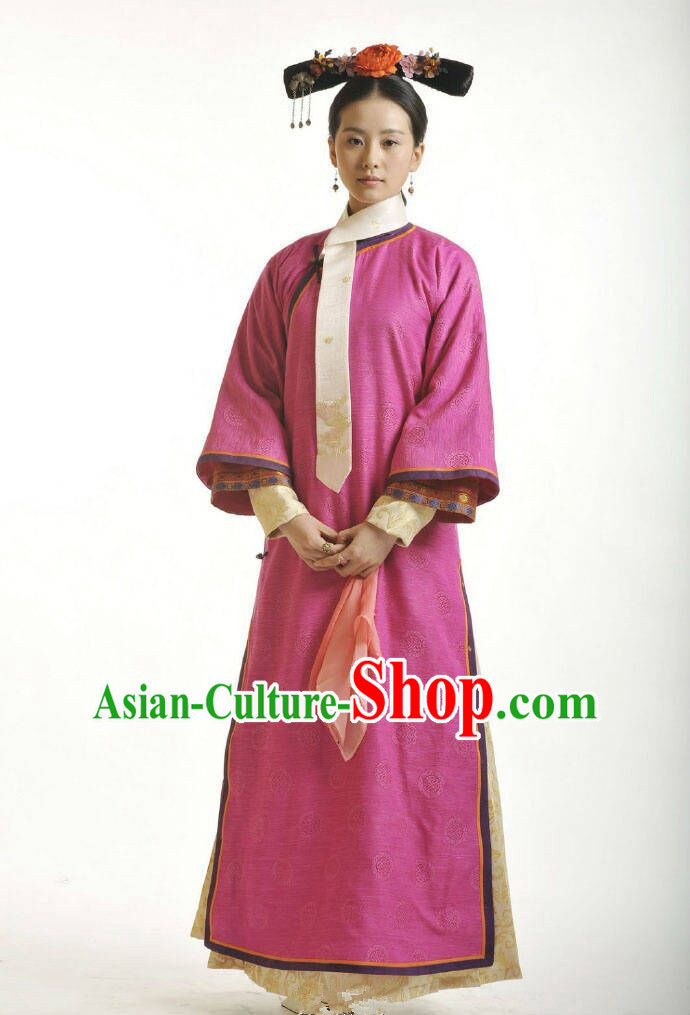 Traditional Ancient Chinese Imperial Princess Costume, Chinese Qing Dynasty Manchu Palace Lady Dress, Chinese Mandarin Robes Imperial Princess Embroidered Red Clothing for Women