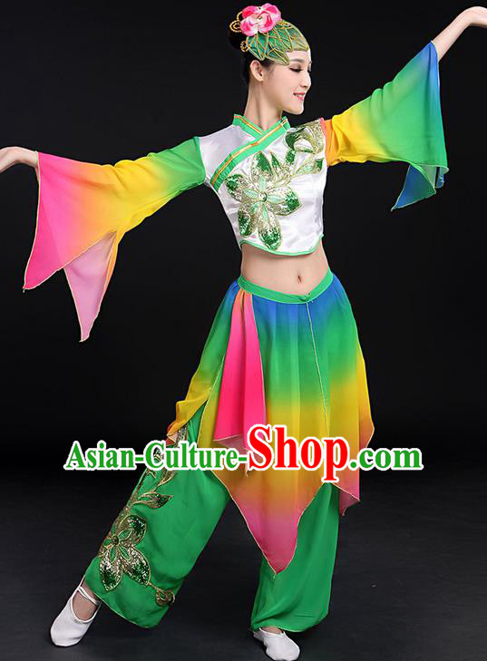 Traditional Chinese Yangge Fan Dancing Costume, Folk Dance Yangko Flowers Mandarin Sleeve Paillette Peony Uniforms, Classic Umbrella Dance Elegant Dress Drum Dance Clothing for Women