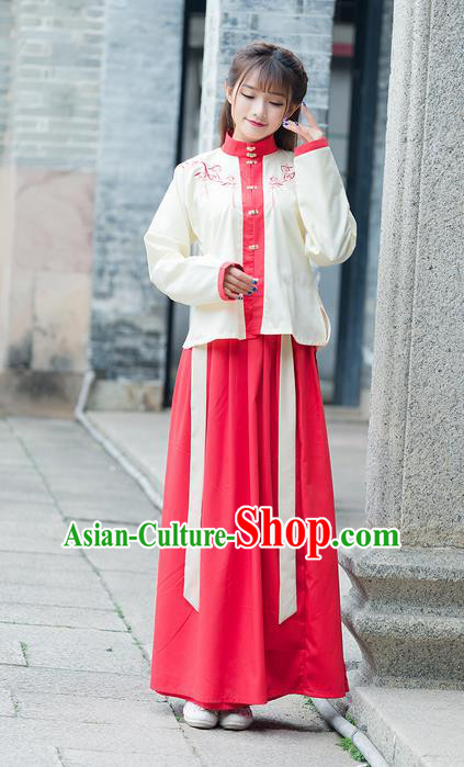 Traditional Ancient Chinese Young Lady Costume Embroidered Front Opening Blouse, Elegant Hanfu Clothing Chinese Ming Dynasty Imperial Princess Clothing for Women
