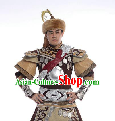 Traditional Chinese Mongol Nationality Dancing Costume, Mongols Folk Dance Ethnic Clothing, Chinese Mongolian Minority Nationality Costume for Men