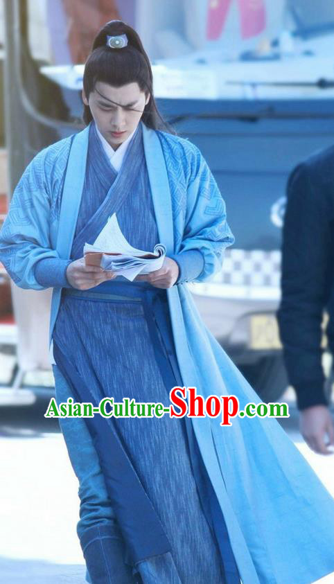 Traditional Ancient Chinese Elegant Swordsman Costume, Chinese Jiang hu Knight-errant Dress, Cosplay Chinese Television Drama Jade Dynasty Qing Yun Faction Taoist Priest Disciple Hanfu Clothing for Men