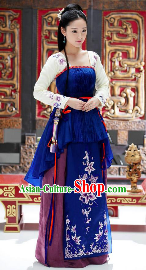 Traditional Ancient Chinese Elegant Aristocratic Female Costume, Chinese Northern Dynasty Palace Young Lady Dress, Cosplay Chinese Television Drama Alegend of Pringess Lanling Princess Peri Hanfu Trailing Embroidery Clothing for Women