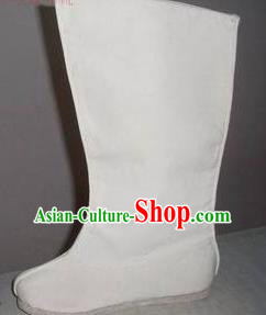 Traditional Chinese Peking Opera Shoes, China Ancient Boots, Chinese Kung fu White Cloth Boots for Men
