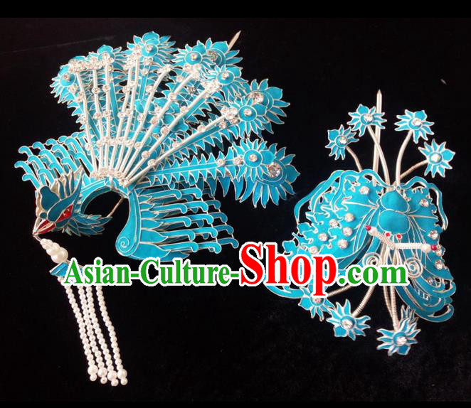 Traditional Chinese Peking Opera Handmade Hair Accessories, China Beijing Opera Imperial Consort Headwear High-grade Bride Head Ornaments Complete Set for Women