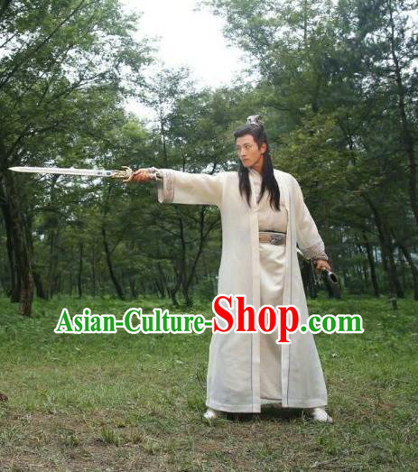 Traditional Chinese Ancient Swordsman Costume and Headpiece Complete Set, Fighter of the Destiny Tang Dynasty Nobility Childe Swordsman Clothing for Men