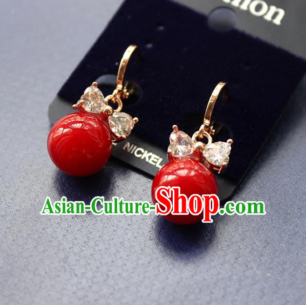 Top Grade Handmade Wedding Bride Accessories Red Earrings, Traditional Princess Baroque Ziron Wedding Eardrop for Women
