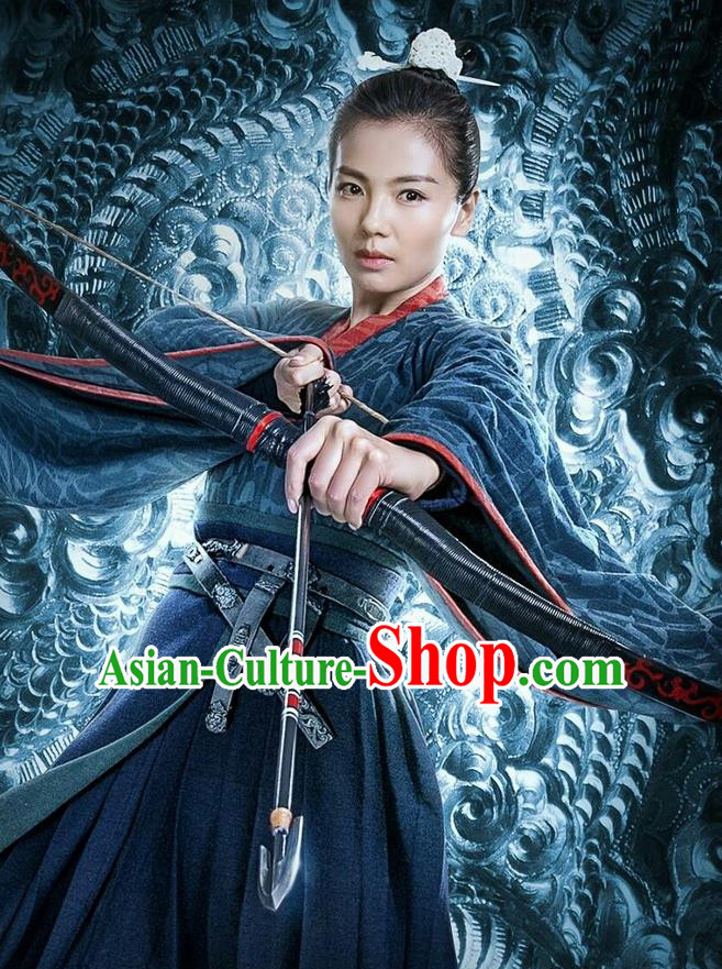 Traditional Ancient Chinese Three Kingdoms Period Female Swordsman Costume, The Advisors Alliance Chivalrous Women Clothing and Headpiece Complete Set