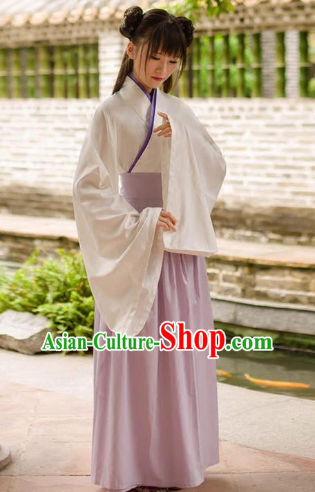 Traditional Chinese Han Dynasty Palace Princess Costume, Elegant Hanfu Clothing Light Purple Middle-Skirt, Chinese Ancient Princess Clothing for Women