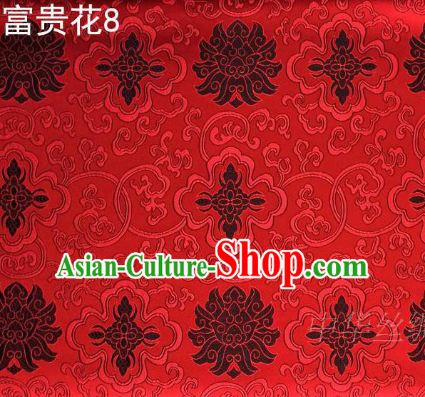 Asian Chinese Traditional Black Riches and Honour Flowers Embroidered Red Silk Fabric, Top Grade Arhat Bed Brocade Satin Tang Suit Hanfu Dress Fabric Cheongsam Cloth Material