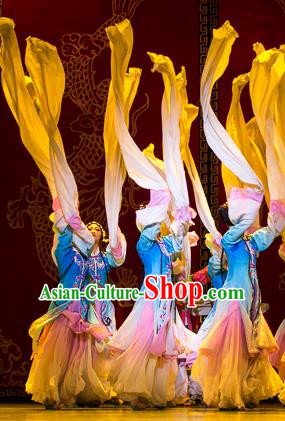 Traditional Chinese Ancient Classical Dance Fan Dance Costume, Folk Dance Water Sleeve Dance Dress for Women