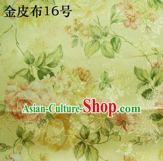 Asian Chinese Traditional Embroidery Peony Golden Satin Silk Fabric, Top Grade Brocade Tang Suit Hanfu Fabric Cheongsam Cloth Material