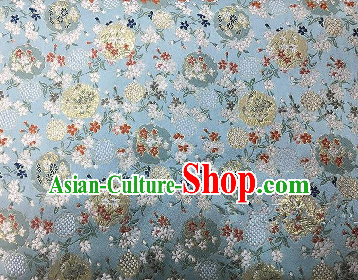 Asian Chinese Traditional Satin Embroidery Silk Fabric, Top Grade Nanjing Brocade Tang Suit Hanfu Blue Fabric Cheongsam Cloth Material