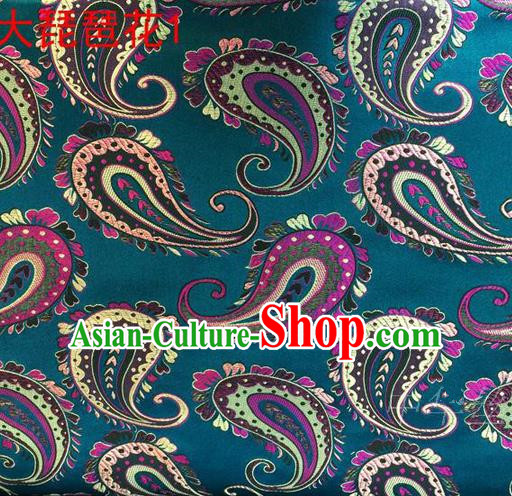 Traditional Asian Chinese Handmade Embroidery Pipa Take Satin Blue Silk Fabric, Top Grade Nanjing Brocade Ancient Costume Tang Suit Hanfu Clothing Fabric Cheongsam Cloth Material