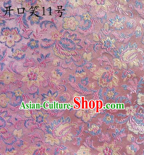 Traditional Asian Chinese Handmade Embroidery Colorful Flowers Satin Pink Silk Fabric, Top Grade Nanjing Brocade Tang Suit Hanfu Wedding Clothing Fabric Cheongsam Cloth Material