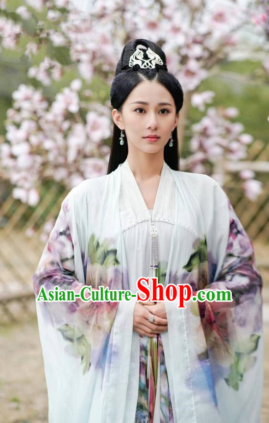 Asian Chinese Traditional Northern and Southern Dynasties Palace Lady Costume and Headpiece Complete Set, Lost Love In Times China Ancient Princess Dress Clothing