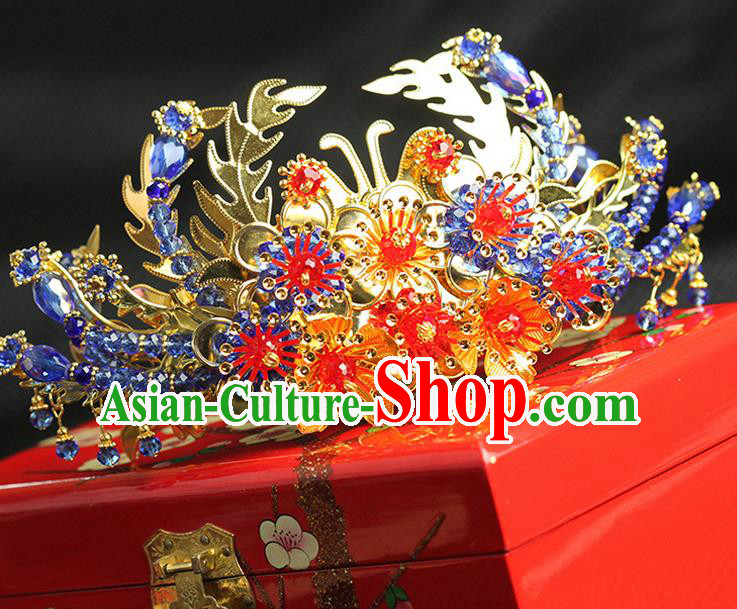 Asian Chinese Ancient Style Hair Jewelry Accessories Wedding Hanfu Xiuhe Suits Step Shake Bride Handmade Phoenix Coronet for Women