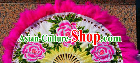 Pure Silk Traditional Chinese Fans Oriental Peony Flower Fan Folk Dance Cultural Yanko Dance Green Hand Fan