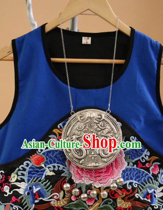 Traditional Handmade Chinese National Miao Nationality Sliver Necklace Bells Tassel Carving Collar for Women