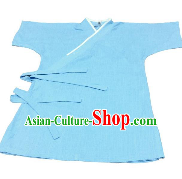 Traditional Chinese Han Dynasty Nobility Childe Hanfu Costume Slant Opening Blue Shirt, China Ancient Martial Arts Upper Garment Clothing for Men