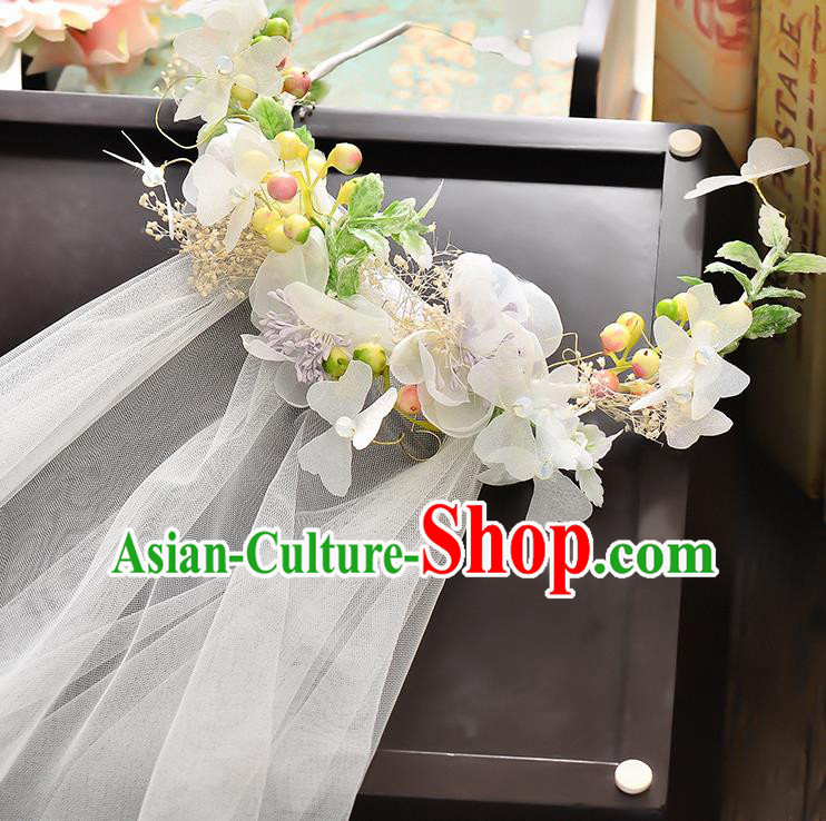 Top Grade Handmade Chinese Classical Hair Accessories Baroque Style Wedding White Flowers Garland and Veil, Bride Hair Sticks Hair Clasp for Women