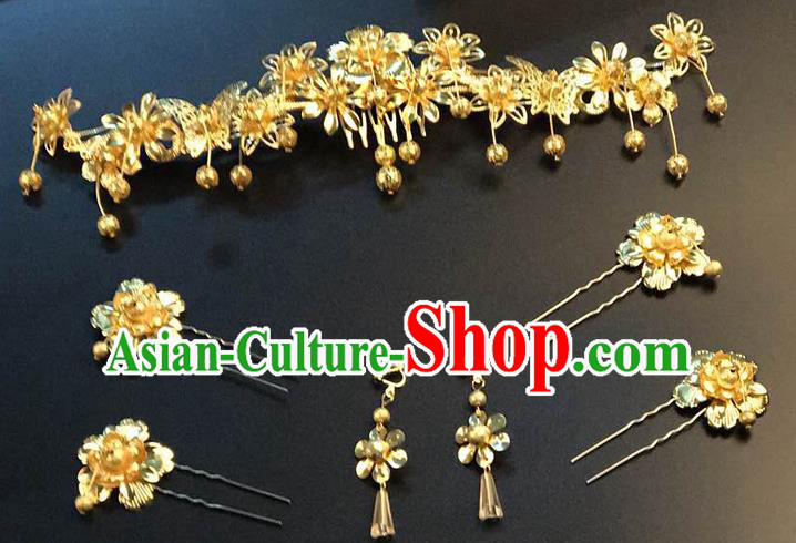 Traditional Handmade Chinese Ancient Classical Hair Accessories Xiuhe Suit Butterfly Hairpin Phoenix Coronet Complete Set, Step Shake Hair Sticks Hair Jewellery for Women