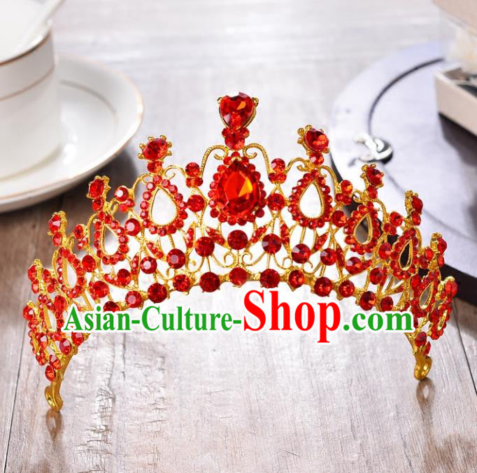 Top Grade Handmade Hair Accessories Baroque Style Wedding Princess Red Crystal Royal Crown, Bride Toast Hair Kether Jewellery Round Imperial Crown for Women