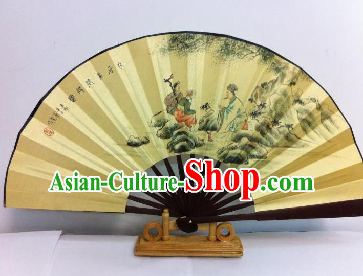 Traditional Chinese Crafts Peking Opera Folding Fan China Sensu Printing Chinese Poet Silk Fan for Men