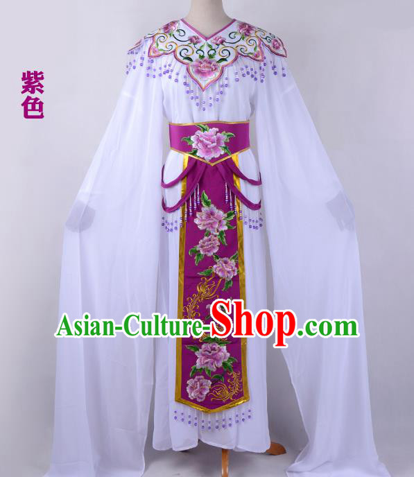 Traditional China Beijing Opera Young Lady Hua Tan Costume Cloud Shoulder Embroidered Clothing, Ancient Chinese Peking Opera Diva Embroidery Purple Dress Clothing