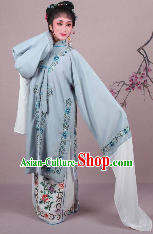 Top Grade Professional Beijing Opera Female Role Costume Grey Embroidered Cape, Traditional Ancient Chinese Peking Opera Diva Embroidery Clothing