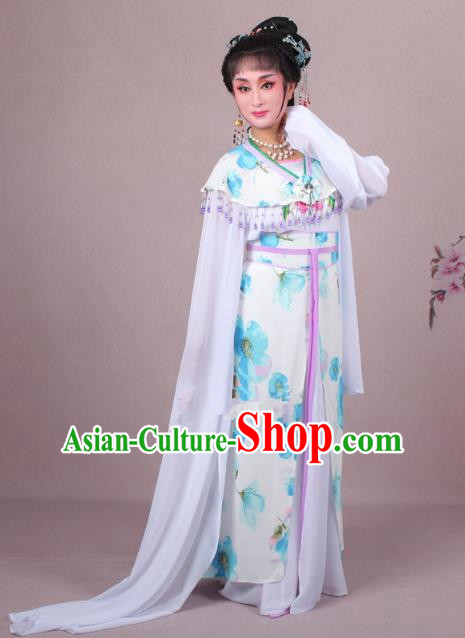 Top Grade Professional Beijing Opera Palace Lady Dance Costume Princess Blue Dress, Traditional Ancient Chinese Peking Opera Diva Embroidery Clothing