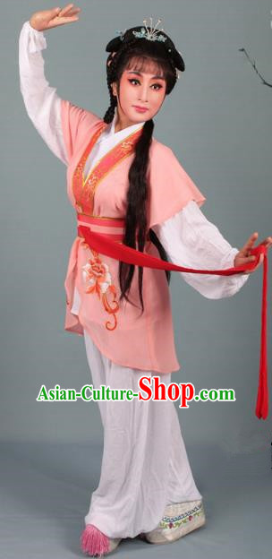 Top Grade Professional Beijing Opera Young Lady Costume Handmaiden Orange Embroidered Suit, Traditional Ancient Chinese Peking Opera Maidservants Embroidery Clothing