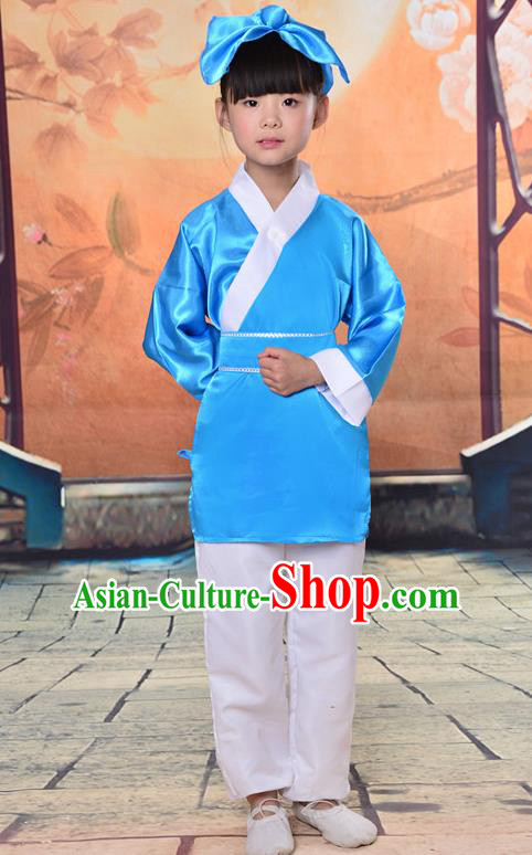 Traditional Chinese Classical Gukhak Costume, China Ancient Folk Dance Scholar Blue Clothing for Kids