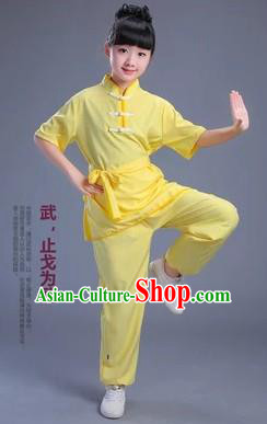 Traditional Chinese Classical Dance Martial Arts Costume, Children Folk Dance Drum Dance Uniform Kung Fu Yellow Clothing for Kids