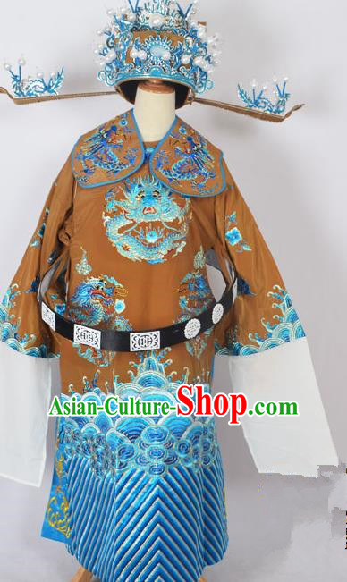 Traditional Chinese Professional Peking Opera Old Men Costume Embroidered Robe and Hat, China Beijing Opera Emperor Embroidery Dragon Robe Clothing