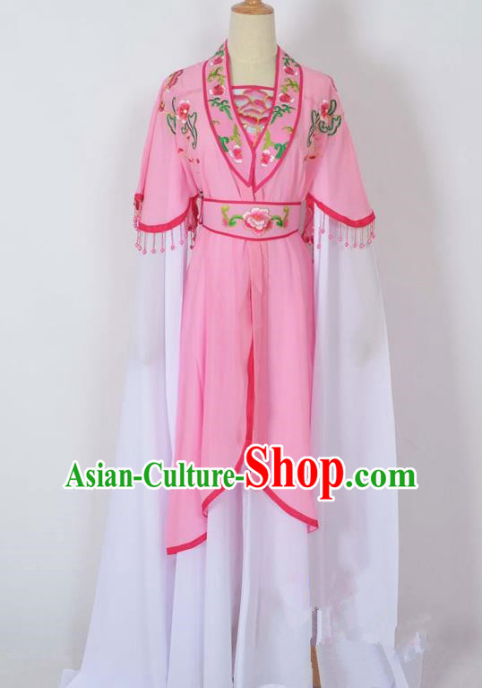 Traditional Chinese Professional Peking Opera Young Lady Costume Embroidery Pink Dress, China Beijing Opera Diva Hua Tan Water Sleeve Clothing