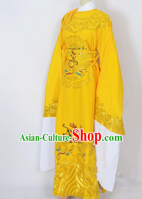 Traditional Chinese Professional Peking Opera Lang Scholar Costume Yellow Embroidery Robe, China Beijing Opera Niche Embroidered Robe Clothing