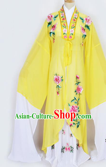 Traditional Chinese Professional Peking Opera Diva Princess Costume Embroidery Yellow Mantel, China Beijing Opera Hua Tan Young Lady Embroidered Clothing