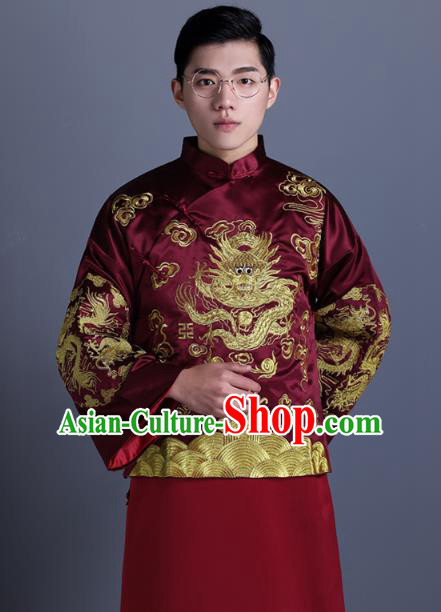 Ancient Chinese Costume Chinese Style Wedding Dress Ancient Embroidery Dragon Flown, Groom Toast Clothing Mandarin Jacket For Men